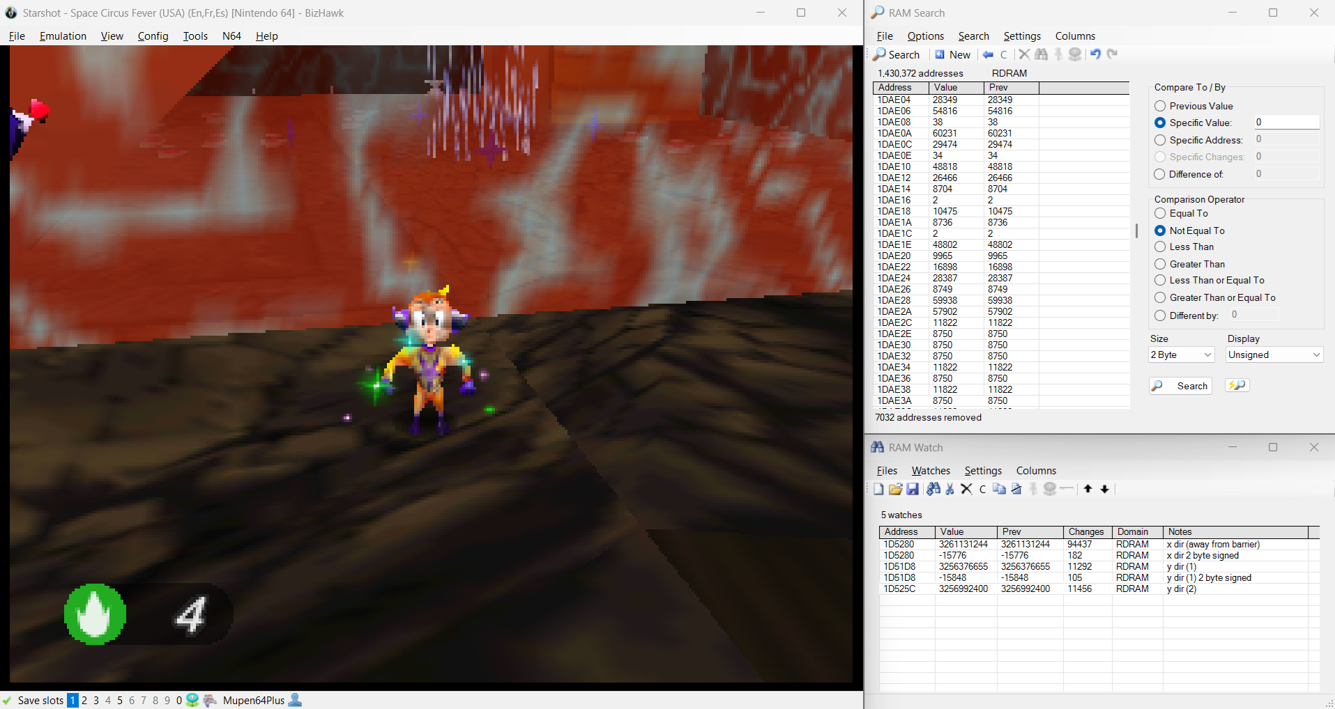 BizHawk emulator and RAM search/watch